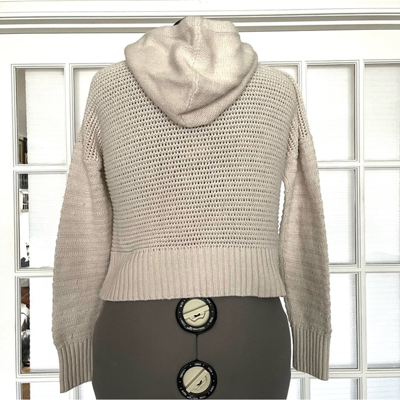 Aeropostale Knit Cropped Hooded Sweater Cream Womens Sz Medium Boho - Picture 2 of 14